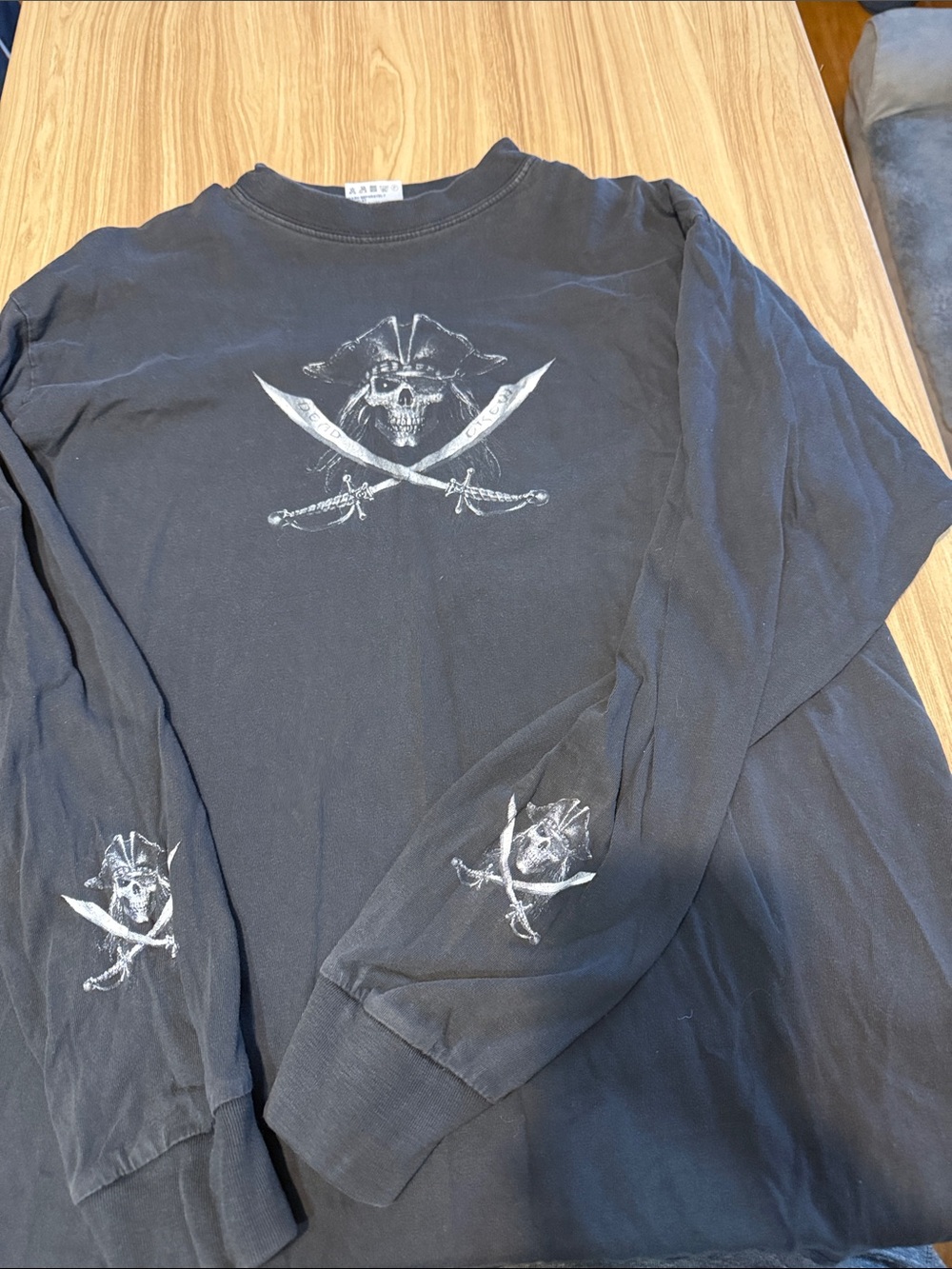 Black Long-Sleeve Pirate Graphic Shirt